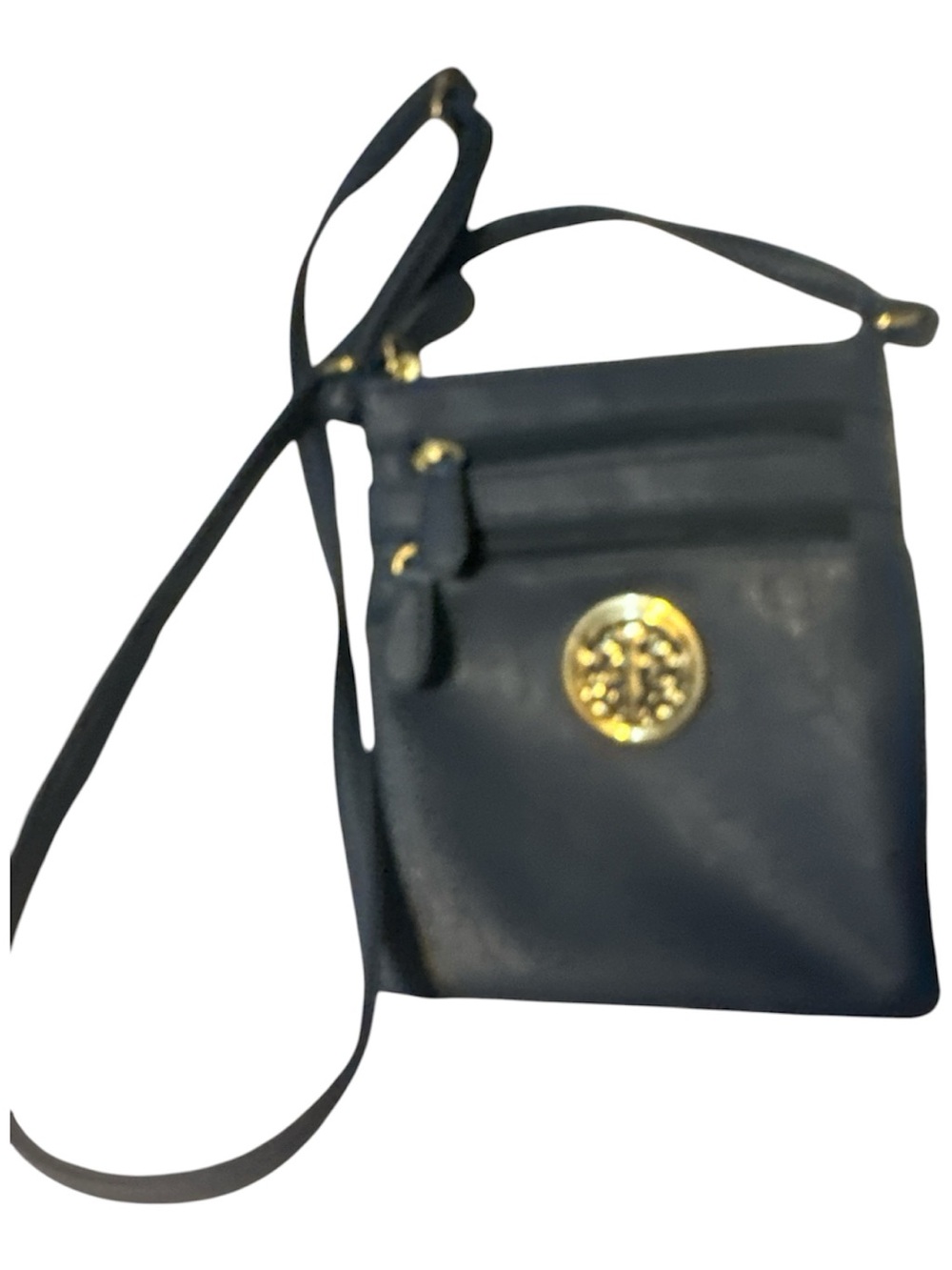 Woodland leather Gold-Accented Navy Crossbody Bag adj strap like new